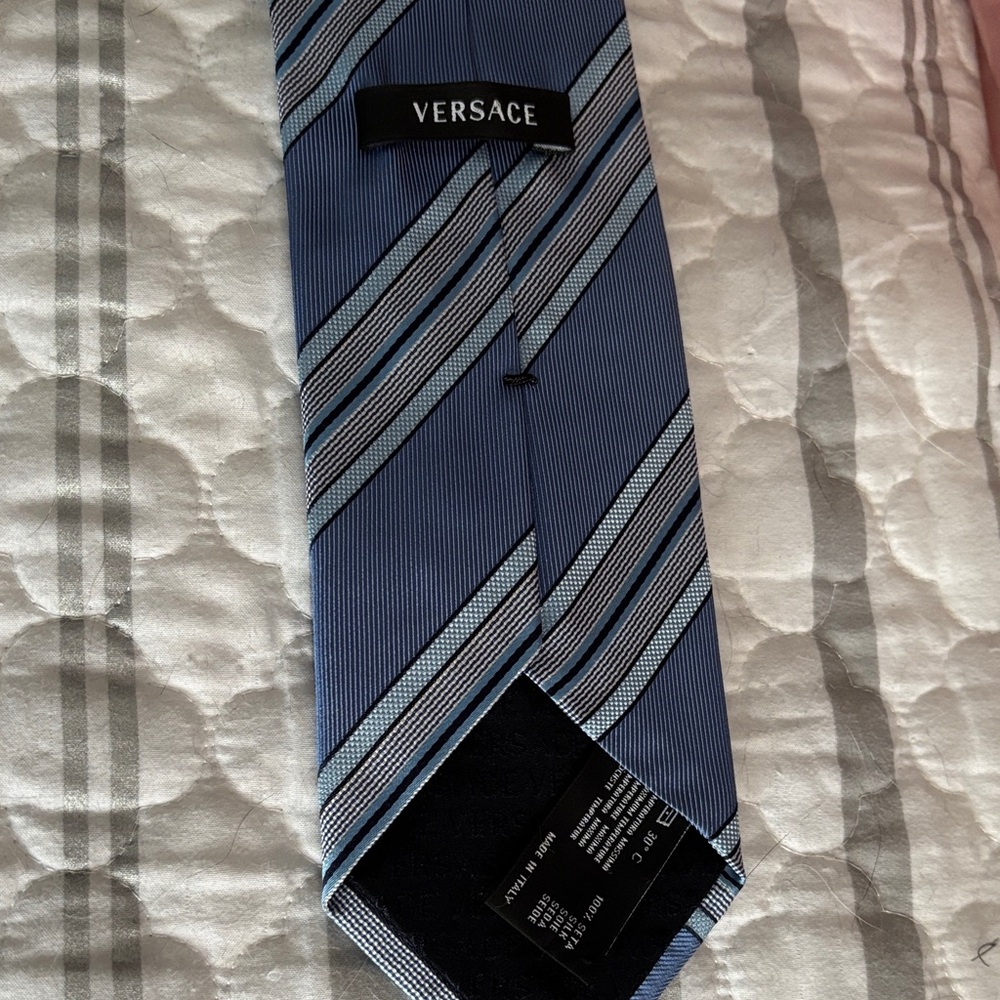 Versace Elegant Blue and Black Striped Tie